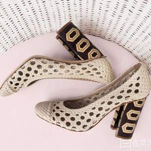 17年春夏，Tory Burch 托里·伯奇 女士Grove鏤空編織真皮粗跟鞋 兩色 3折 $112.99