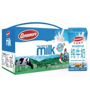 爱尔兰原装进口 AVONMORE 艾恩摩尔 部分脱脂牛奶200ml*12盒 