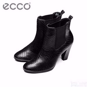 17新款，ECCO 爱步 型塑 女士蛇纹牛皮粗跟短靴 4折 $80 国内￥2199