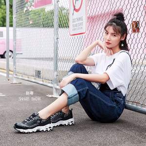 SNH48同款，Skechers 斯凯奇 D'LITES 女士熊猫款蛇纹休闲鞋 66666054