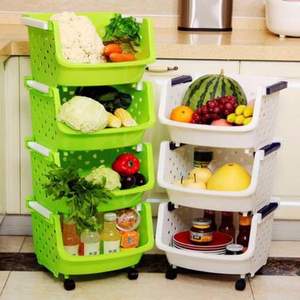 创健 塑料菜篮厨房置物架 3层 带轮 2色