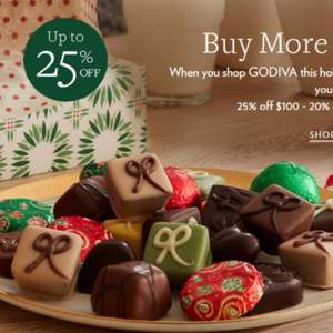 GODIVA美國(guó)官網(wǎng)，全場(chǎng)巧克力滿(mǎn)$50額外8.5折/滿(mǎn)$75額外8折/滿(mǎn)$100額外7.5折