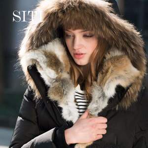 天猫商城：充绒量高达255g以上，Siti Selected 女士兔毛连帽中长款超厚羽绒服 两色