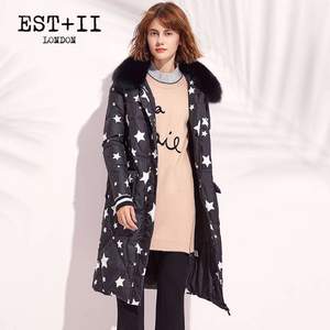 天貓商城：EST＋II 藝詩 女士中長款狐貍毛星星圖案羽絨服 
