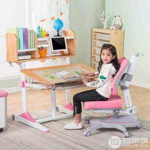 心家宜 手摇机械升降儿童学习桌椅套装M171+M216+M670 两色 带多功能读书架