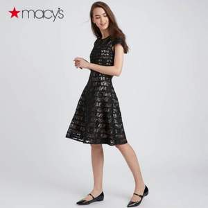 Macy's Alfani 女士新款性感蕾丝圆领短袖条纹连衣裙 2色