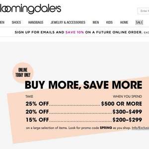 Bloomingdales 精选 大牌服饰鞋包 低至5折+满$2000额外85折/满$300额外8折/满$500额外75折
