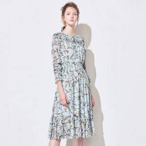 亦谷 YIGUE 2018春款 女士V領(lǐng)荷葉邊高腰碎花雪紡連衣裙 兩色