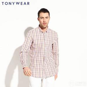 Tommy Hilfiger制造商，Tony Wear 汤尼威尔 男士春秋季商务休闲小格子长袖衬衫