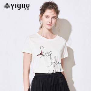 2018夏季新款，YIGUE 亦谷 女士圆领字母修身T恤 3色