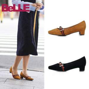 专柜同款，Belle  百丽 女士羊绒皮/织带粗跟单鞋R6E1DCQ7 两色