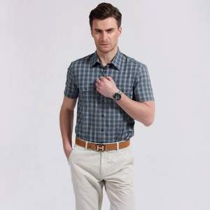 Tommy Hilfiger制造商，TONY WEAR 湯尼威爾 男士商務(wù)休閑色織格紋短袖襯衫 2色 