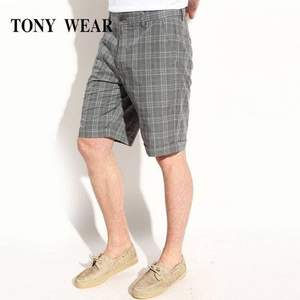 Tommy Hilfiger制造商，TONY WEAR 汤尼威尔 男士纯棉格纹5分休闲短裤 