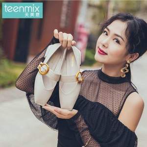18新款，Teenmix 天美意 女士牛皮金屬扣方頭瑪麗珍鞋 AQ761AQ8 兩色