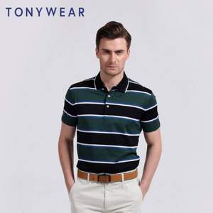 Tommy Hilfiger制造商，TONY WEAR 汤尼威尔 男士全棉商务休闲宽条纹polo衫 两色 