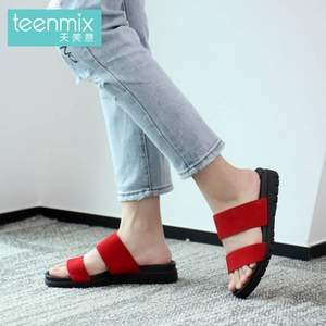 Teenmix 天美意 女士磨砂牛皮平底涼拖鞋 13911BT7 三色