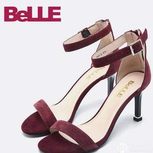 专柜同款，Belle 百丽 女士羊绒细高跟中空一字带凉鞋BLWA5BL7 多色 