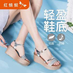 2018夏季新款，紅蜻蜓  女士一字系帶坡跟涼鞋 多色