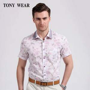 Tommy Hilfiger制造商，TONY WEAR 汤尼威尔 男士全棉印花短袖衬衫 2色 