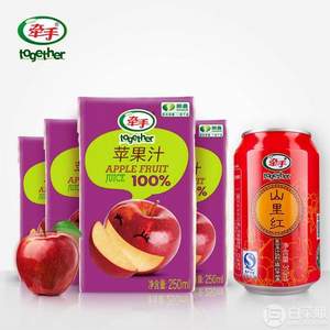 南航指定饮品，牵手 100%苹果汁饮料250ml*4盒+山楂汁1罐310ml 