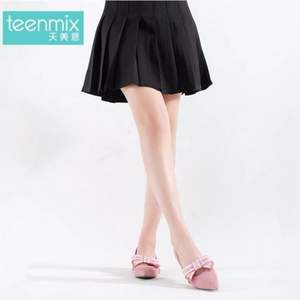 Teenmix 天美意 女士羊绒皮织带蝴蝶结粗跟鞋 AP651CQ7 两色