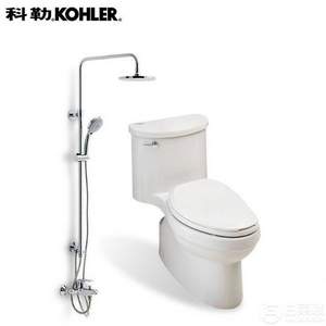 移动端，KOHLER 科勒 K-76536T+K-5171T 珂悦三出水淋浴柱花洒+艾黛儿坐便器套装