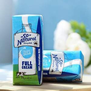 澳大利亚进口，So Natural 澳伯顿 全脂纯牛奶 200ml*24盒 *5件 189.5元