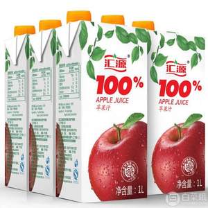 汇源 青春版100%苹果汁1L*5盒