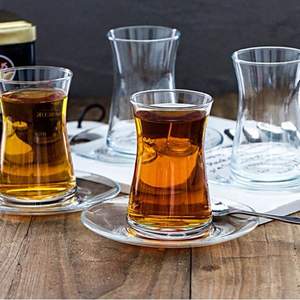 Pasabahce 帕莎 土耳其进口 玻璃茶杯碟子套装 4件套(含4杯4碟) 送咖啡勺4支
