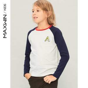优衣库制造商，Maxwin  男童纯棉运动休闲长袖T恤 3色