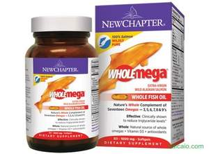 Amazon：新章頂級(jí)魚油（阿拉斯加鮭魚油） New Chapter Wholemega 1000mg（120粒） 可用$3優(yōu)惠券 萬事達(dá)卡S&S后歷史最低$19.12