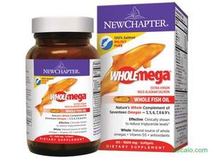 Amazon：新章顶级鱼油（阿拉斯加鲑鱼油） New Chapter Wholemega 1000mg（120粒） 可用$3优惠券 万事达卡S&S后历史最低$19.12