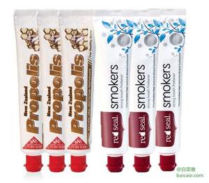 red seal 紅印 無氟加鈣蜂膠牙膏100g*6支+去煙漬美白清新口氣牙膏100g*6支