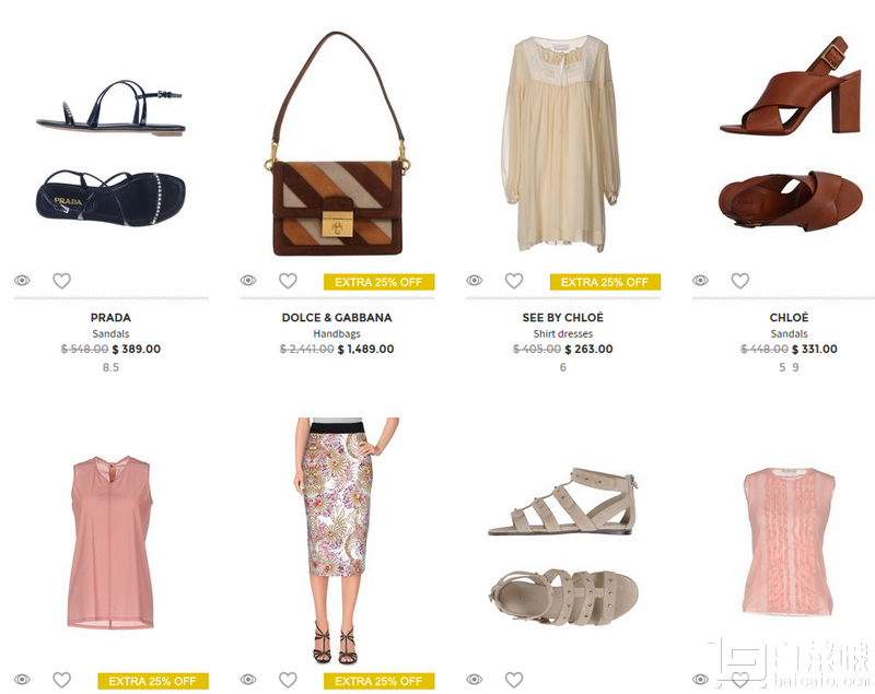 Yoox官网 精选女士服装鞋包等3折起+额外75折，Chloe、YSL、MARNI、PRADA、DIOR、Balenciaga、Givechy等折后好价