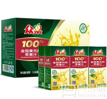 众果 100%纯果汁 金冠黄元帅苹果汁1L×6盒￥27.9