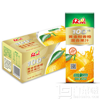 众果 100%纯果汁 黄金柑香橙混合果汁250ml*16*2箱￥39.8（2件5折）