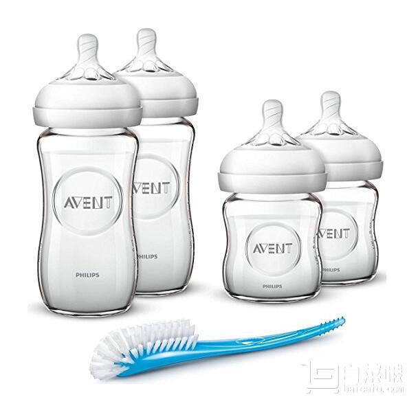 AVENT 新安怡 宽口径自然原生玻璃奶瓶套装（120ml奶瓶*2+240ml奶瓶*2+奶瓶刷）+凑单品秒杀新低￥114包邮（双重优惠）