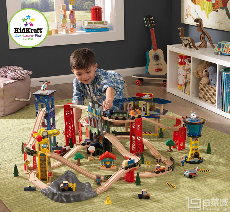 镇店之宝，美国KidKraft 极速火车玩具套装 木质轨道磁铁小火车组合￥499包邮