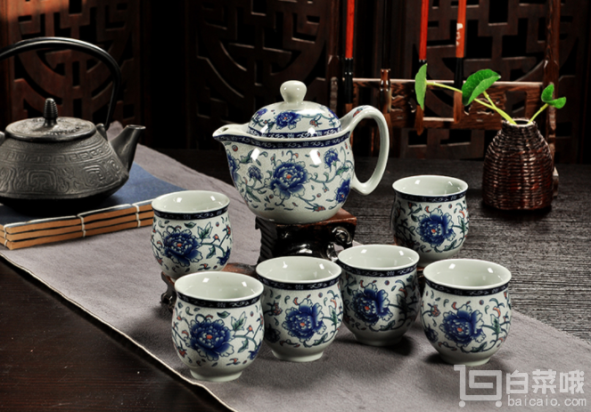 极有家认证，万庆兴 陶瓷防烫双层杯功夫茶具7件套 多款24.9元包邮（需用3元优惠券）