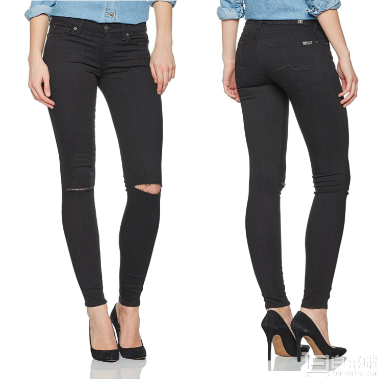 7 For All Mankind 女士 Skinny 破洞牛仔裤 Prime会员凑单免费直邮含税到手￥241.02