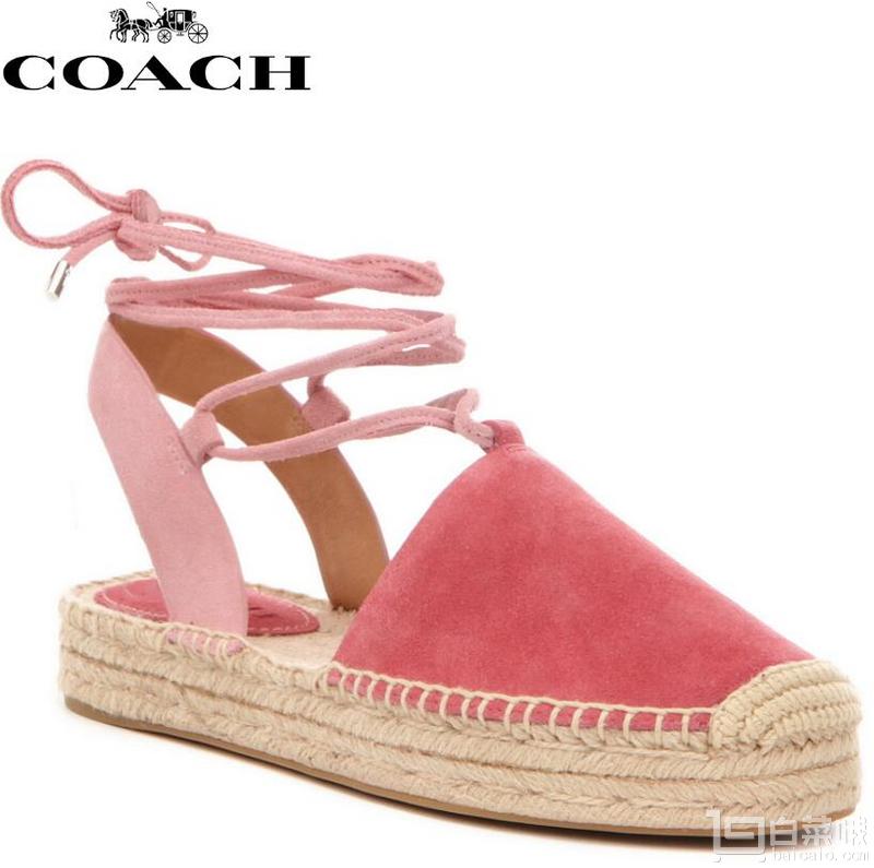 COACH  蔻驰 Rita女士真皮高跟绑带草编鞋  .99到手￥460