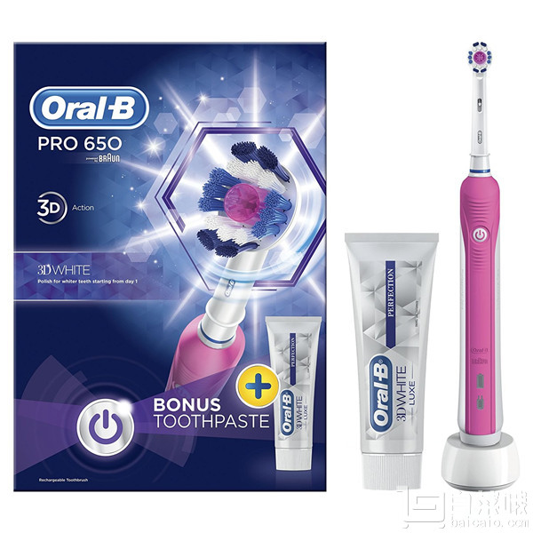 Oral-B 欧乐B Pro 650 3D声波智能电动牙刷 两色 Prime会员凑单免费直邮含税到手新低￥168