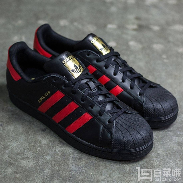 adidas Originals 阿迪达斯 Superstar 黑红金标 大童贝壳头休闲鞋 到手￥255