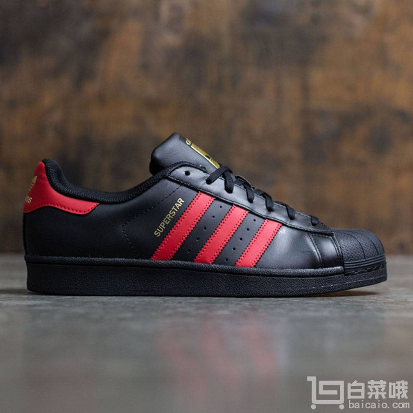 adidas Originals 阿迪达斯 Superstar 黑红金标 大童贝壳头休闲鞋 到手￥255