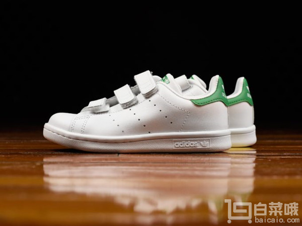 Adidas Originals 阿迪達斯 Stan Smith 大童款復(fù)古小白鞋 綠尾 到手￥255