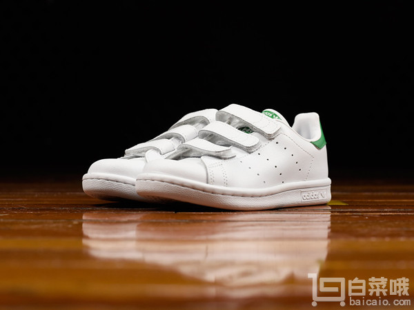 Adidas Originals 阿迪達斯 Stan Smith 大童款復(fù)古小白鞋 綠尾 到手￥255