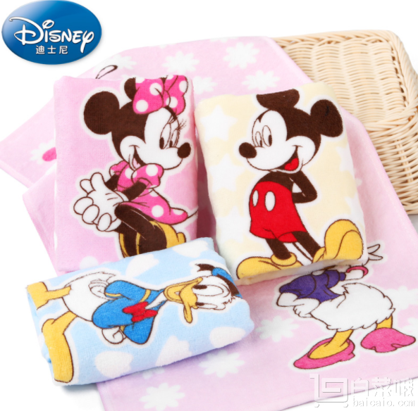 Disney 迪士尼 米妮米奇纯棉割绒儿童毛巾4条19.9元包邮（需用优惠券）