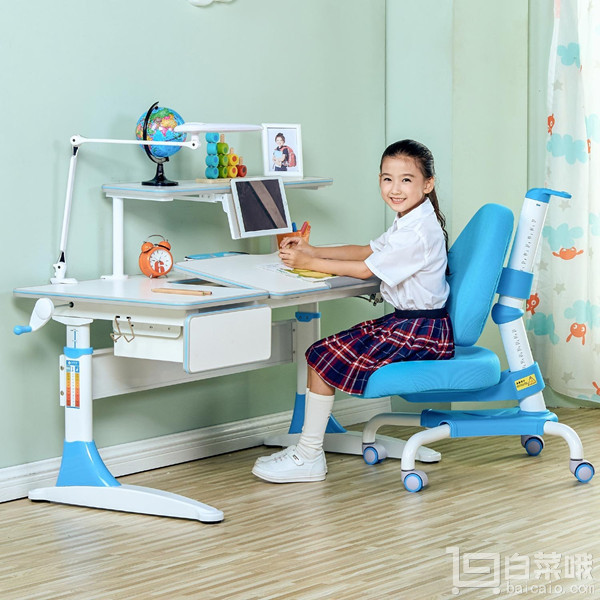 心家宜 手摇机械升降儿童学习桌椅套装M114+M207R+M623 两色 带多功能读书架新低￥1480包邮（需领￥100优惠码）
