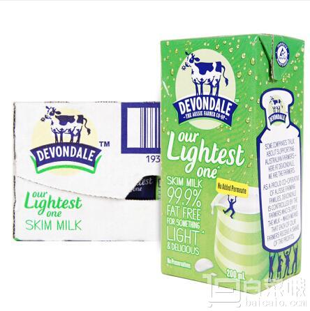 Devondale 德运 脱脂牛奶 200ml*24盒 *4件￥134包邮包税（3件6折）