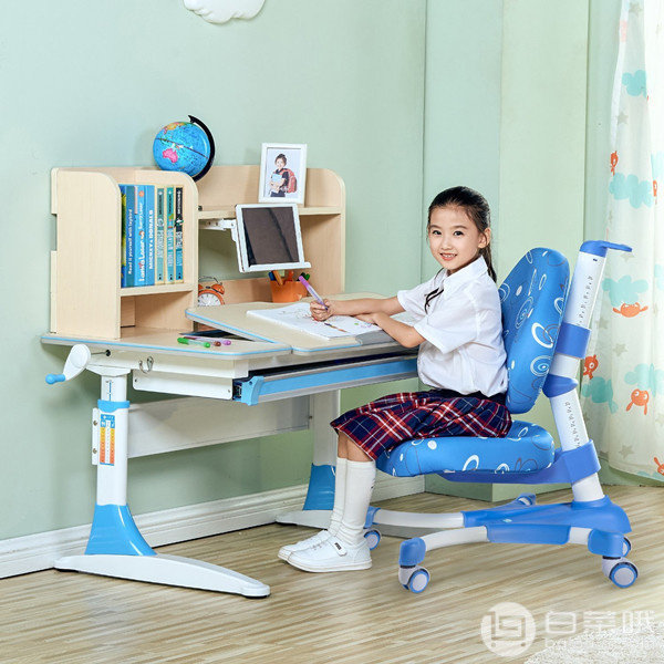 心家宜 手摇机械升降儿童学习桌椅套装M112+M200 带614多功能读书架￥1570包邮（￥1580-10）